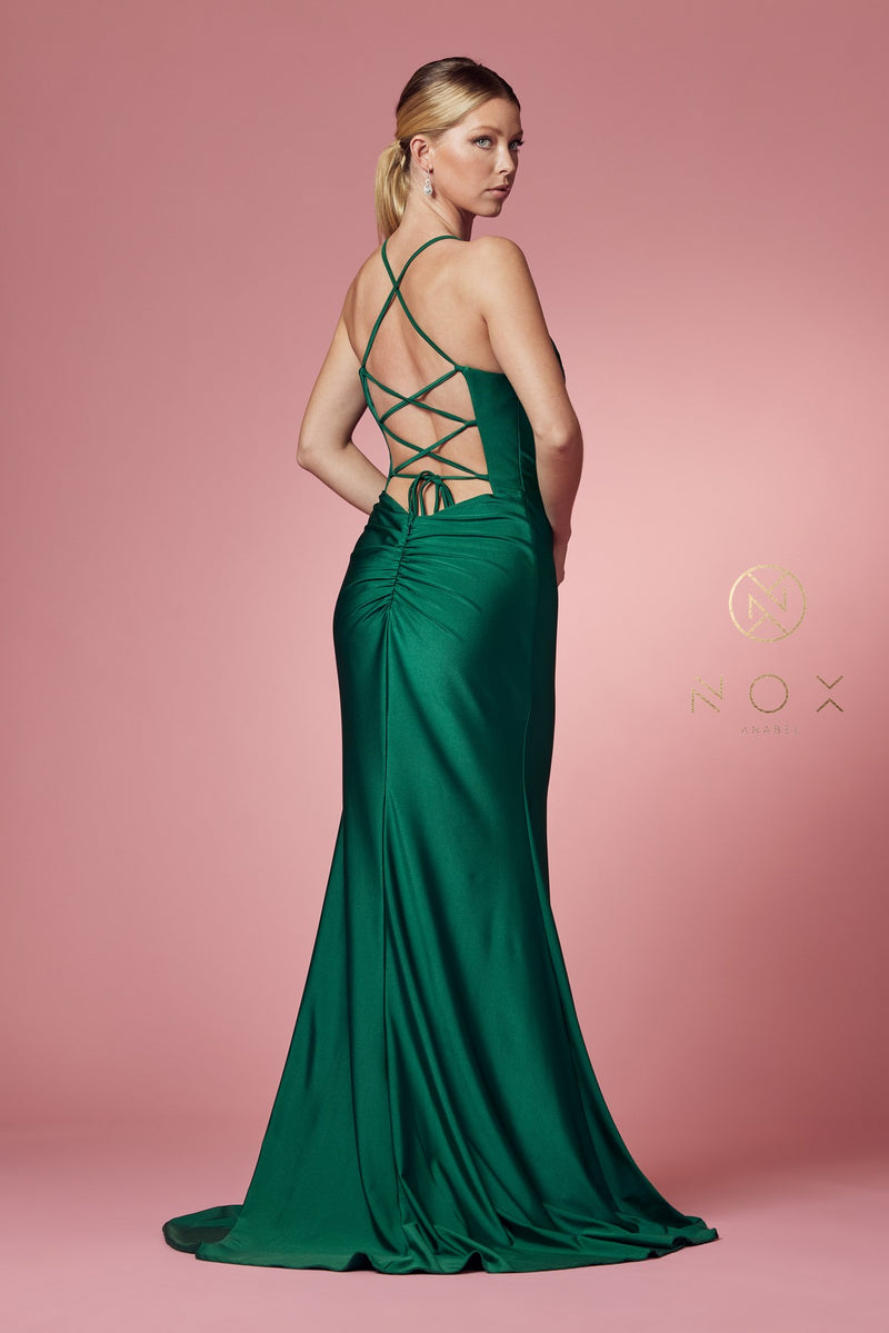 Fitted Long Cowl Neck Dress By Nox Anabel -E1007