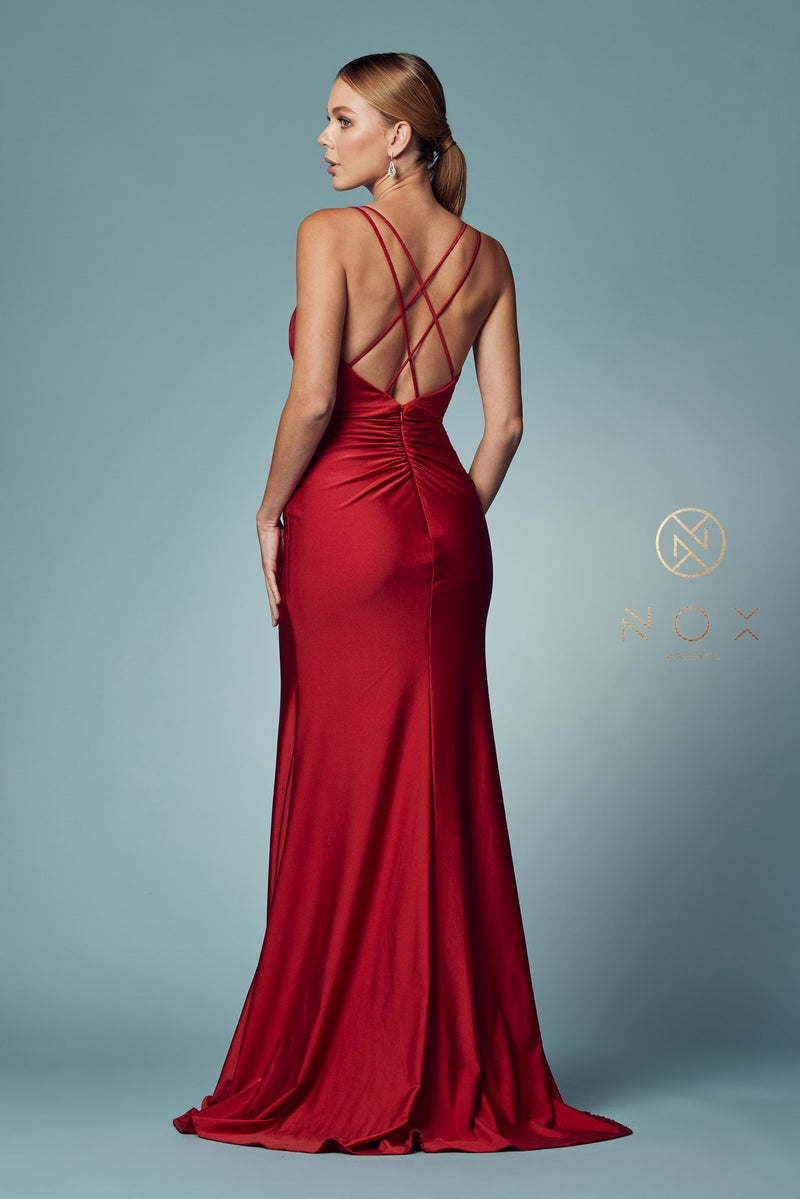 Fitted Long Strappy Back Dress By Nox Anabel -E1035