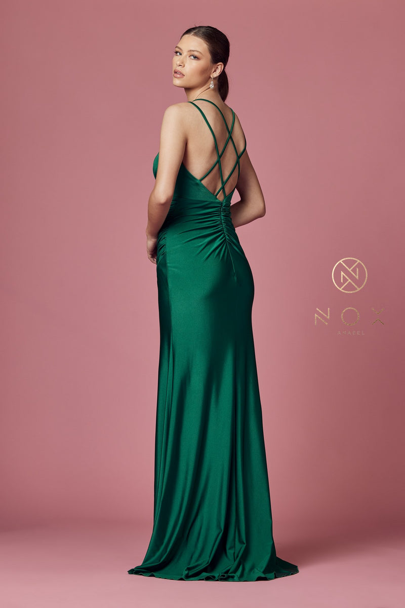 Fitted Long Strappy Back Dress By Nox Anabel -E1035
