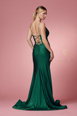 Beaded Lace-Up Back Mermaid Gown By Nox Anabel -E1038