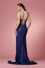 Beaded Lace-Up Back Mermaid Gown By Nox Anabel -E1038