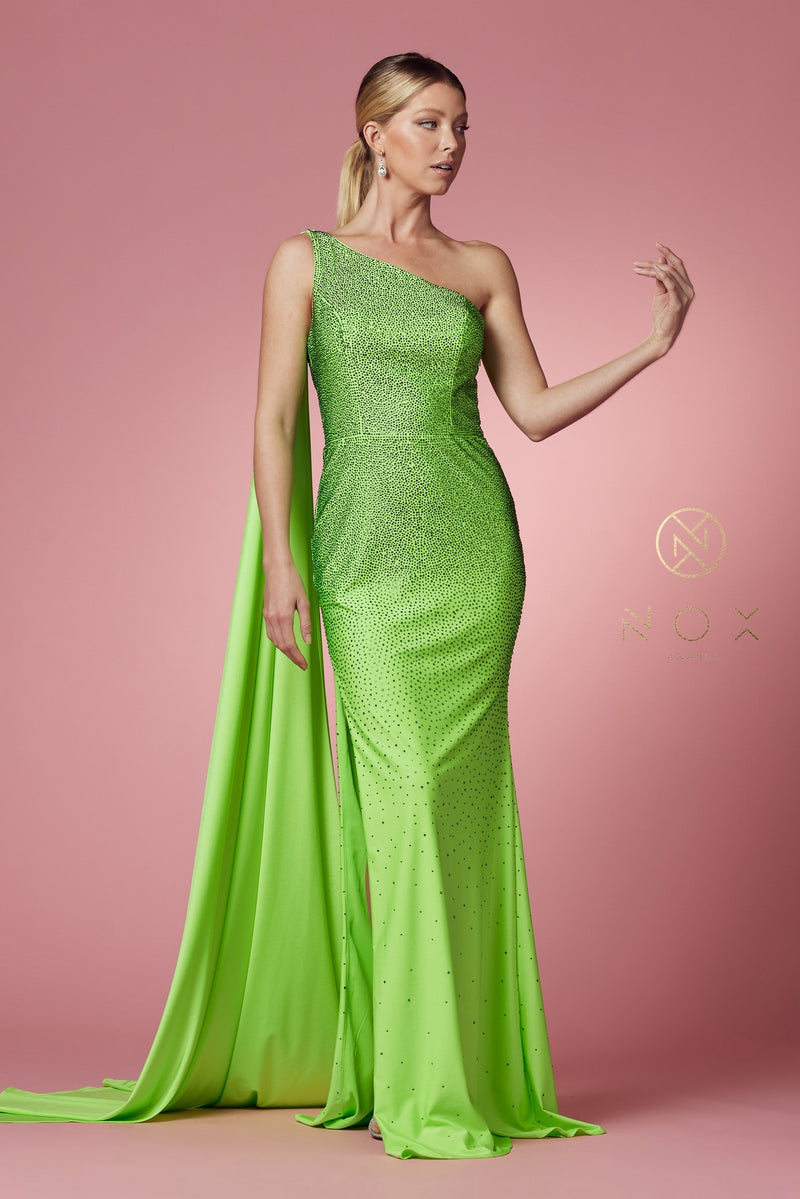 Fitted Long One Shoulder Dress By Nox Anabel -E1039