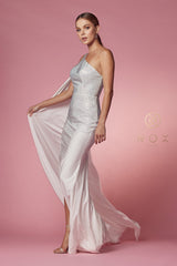 Fitted White One Shoulder Gown By Nox Anabel -E1039W
