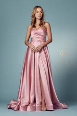 Strapless Satin Pocket Gown By Nox Anabel -R1036