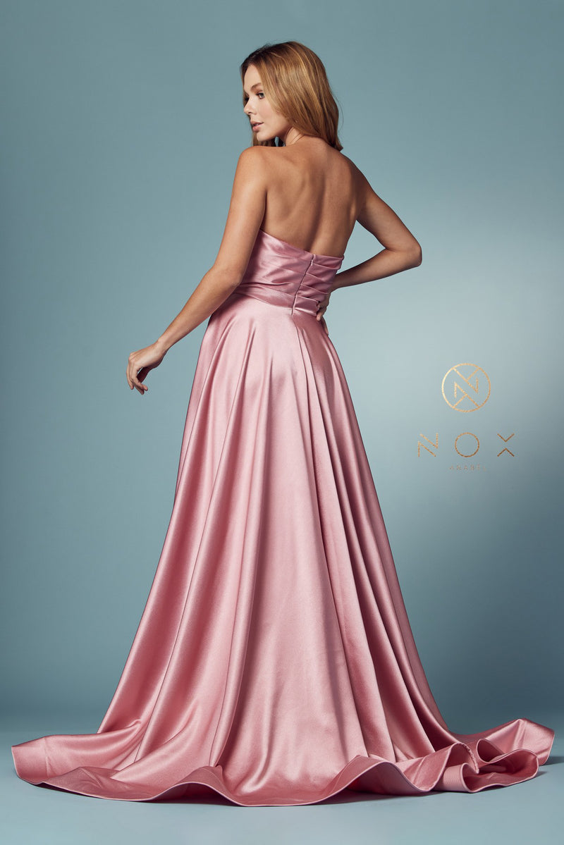 Strapless Satin Pocket Gown By Nox Anabel -R1036