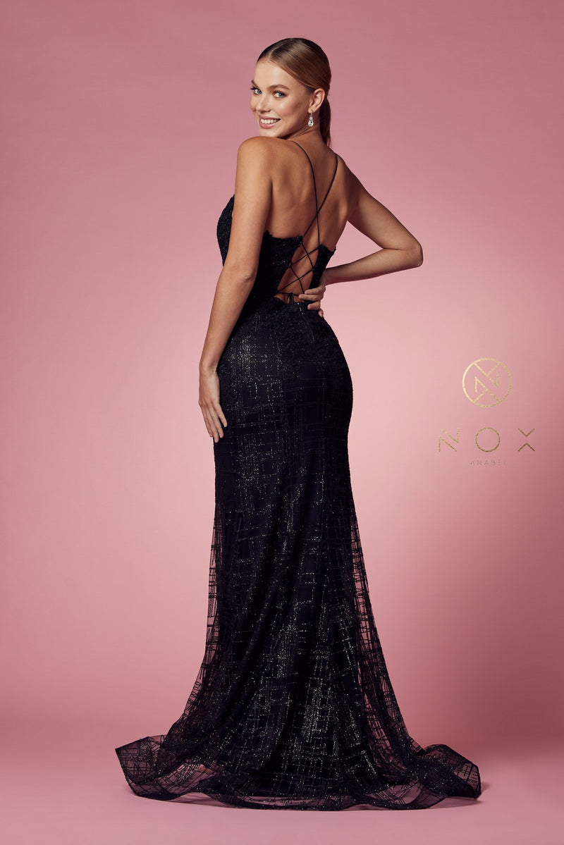 Glitter Print V-Neck Mermaid Dress By Nox Anabel -R282-1