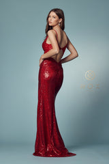 Fitted Long Sequin Slit Dress By Nox Anabel -S1016