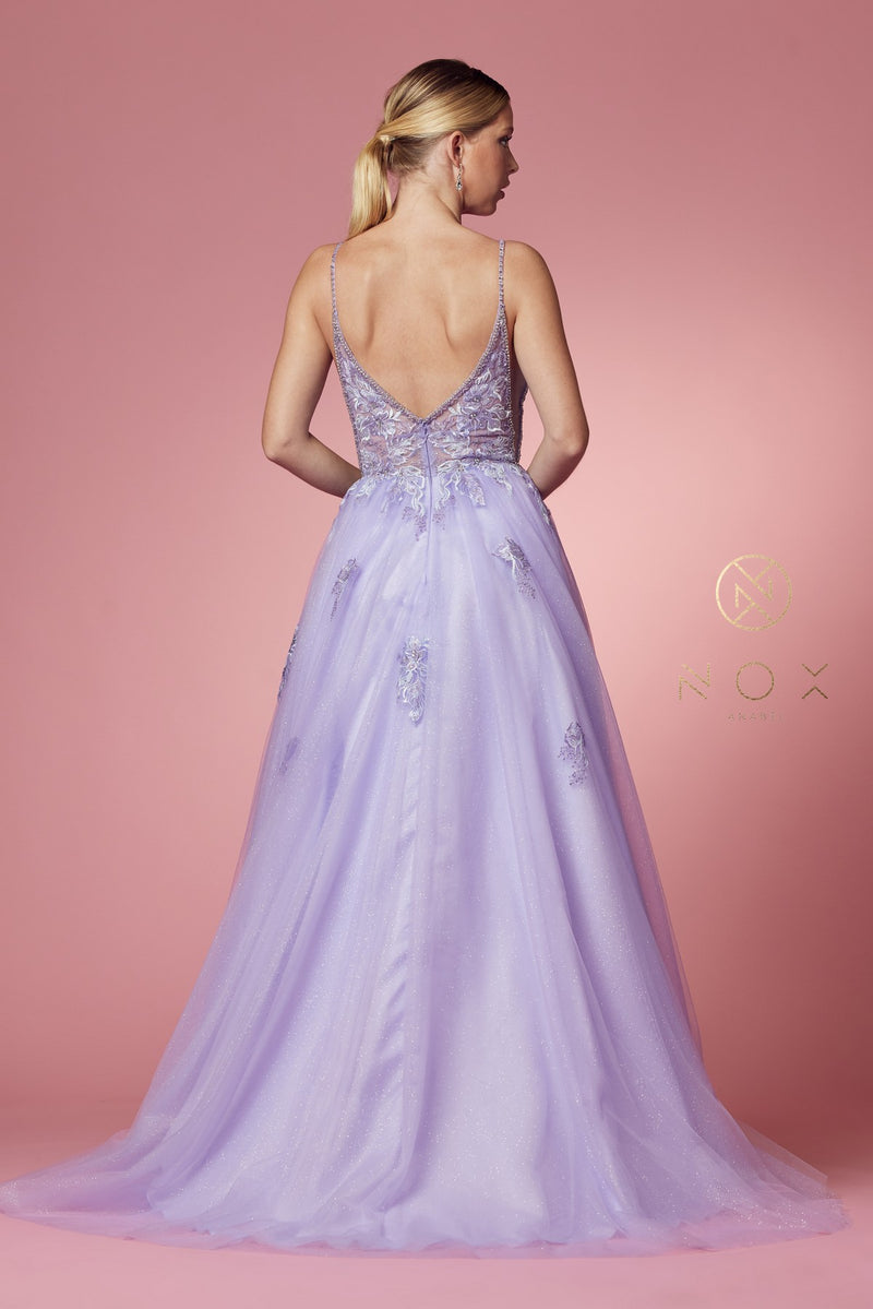 Applique Sheer Sleeveless Gown By Nox Anabel -T1012