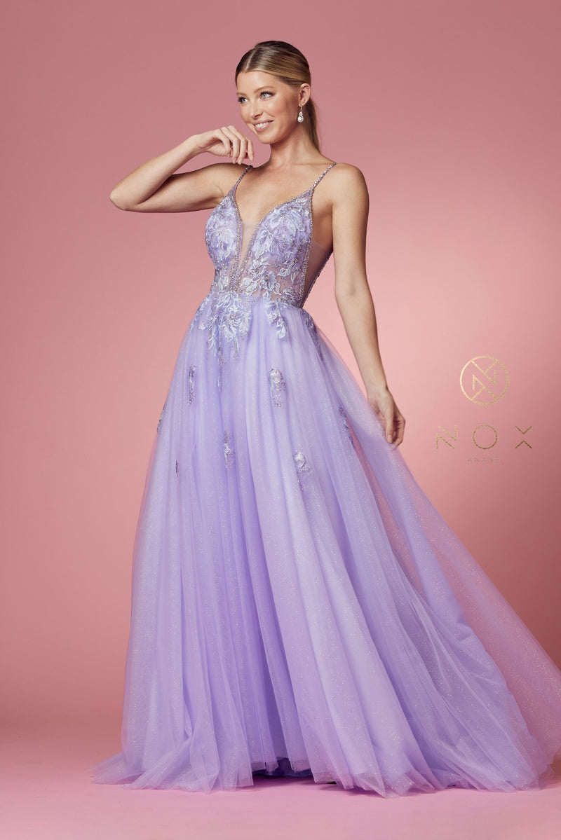 Applique Sheer Sleeveless Gown By Nox Anabel -T1012