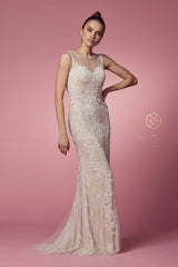 Fitted Long Lace Applique Sleeveless Dress By Nox Anabel -E1006P