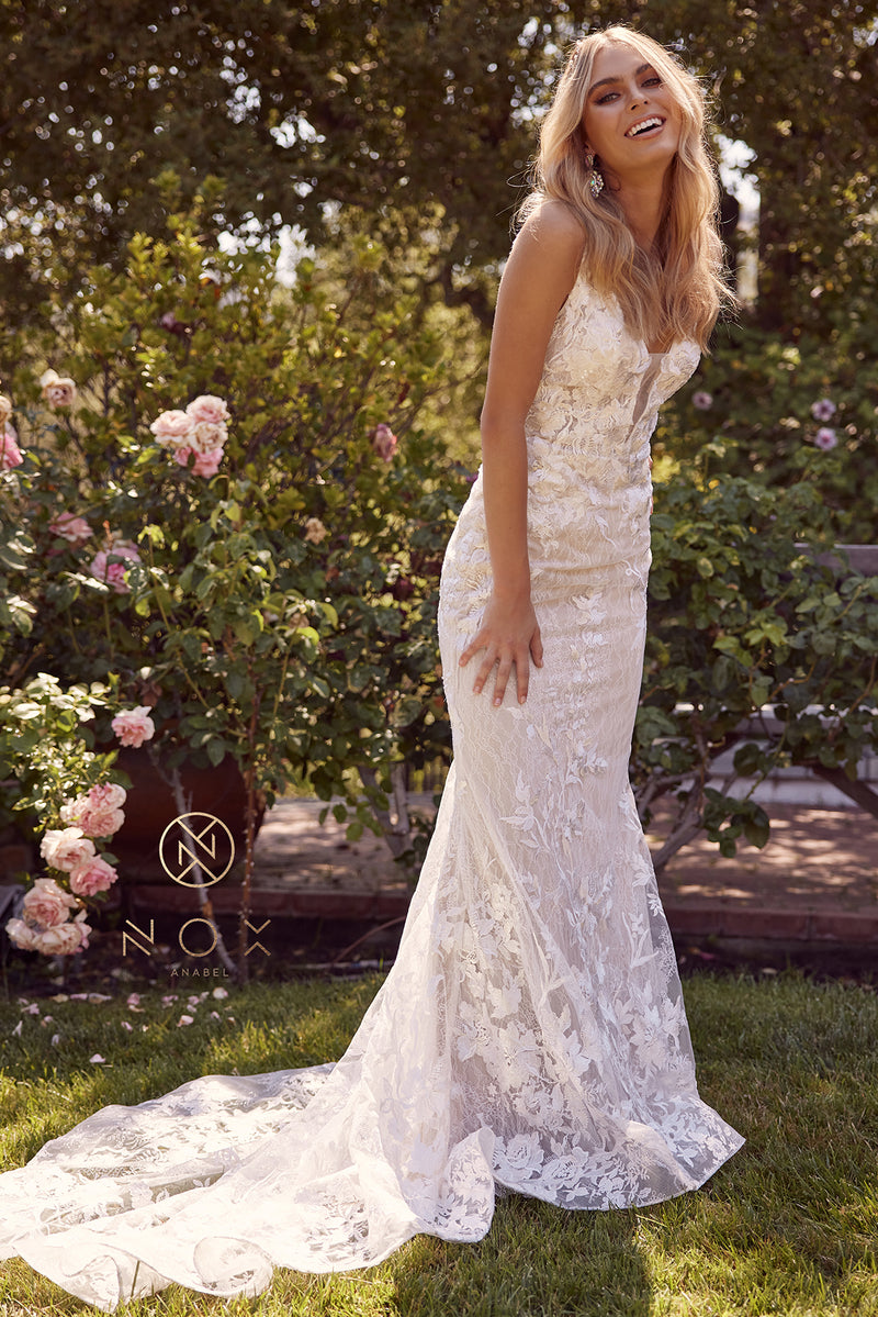 Fitted Applique Wedding Gown By Nox Anabel -JW908