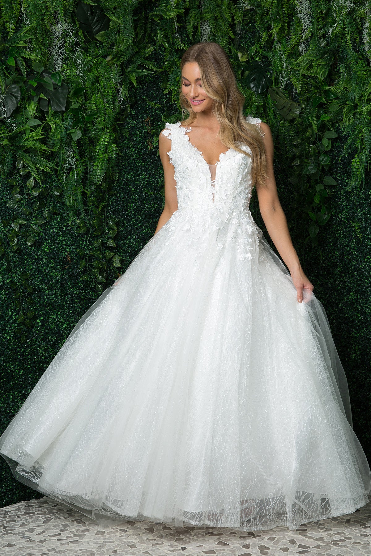 White Blush Floral Dress Ball Gown Shape By Nox Anabel -JR930