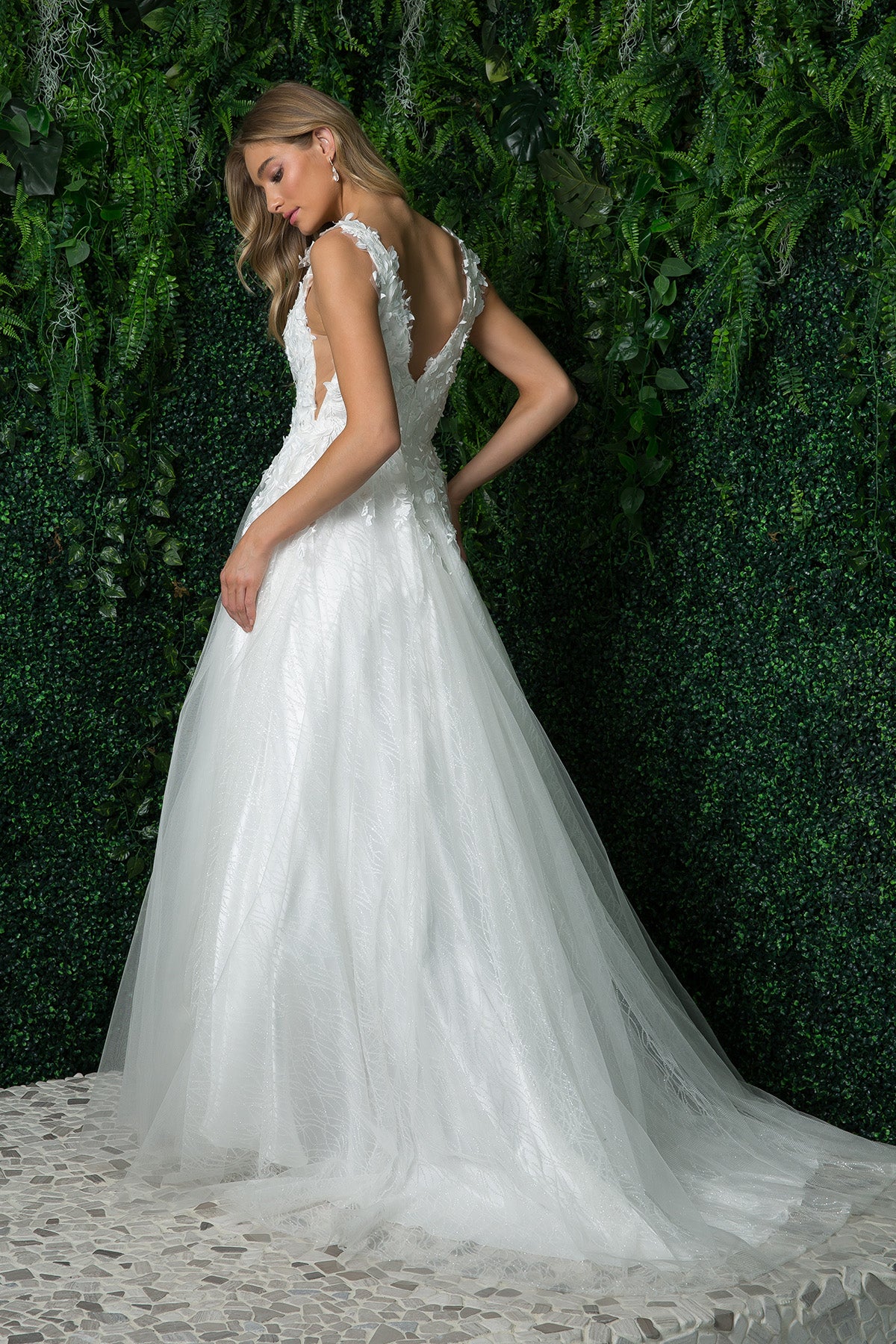 White Blush Floral Dress Wedding Gown Shape By Nox Anabel -JR930P