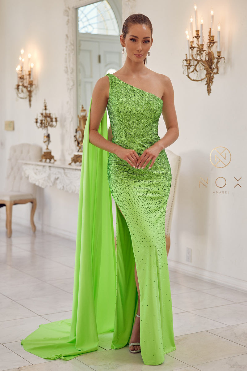 Fitted Long One Shoulder Dress By Nox Anabel -E1039