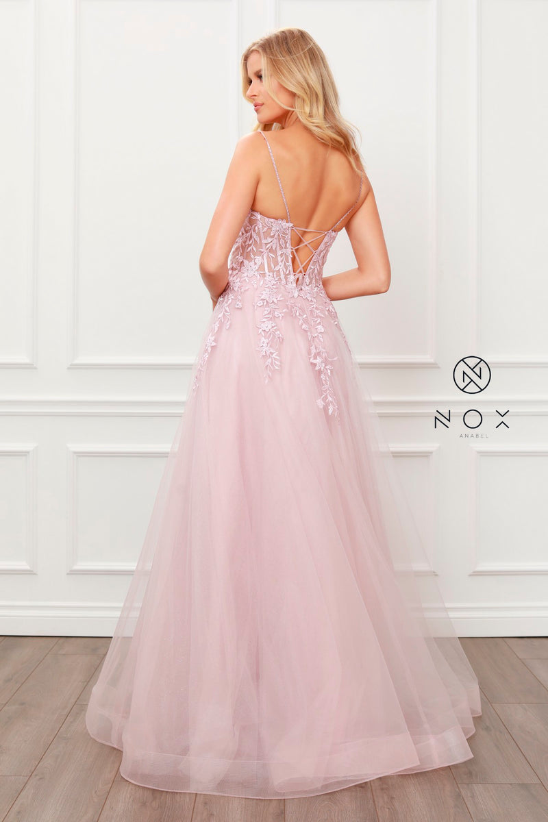 Floral Applique Tulle Gown By Nox Anabel -T449