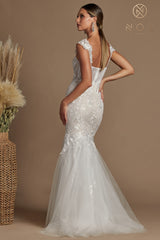 Fitted Off Shoulder Lace Gown By Nox Anabel -JS924