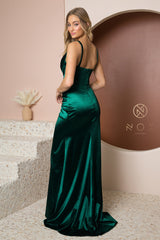 High Split Corset Satin Dress By Nox Anabel -E1047