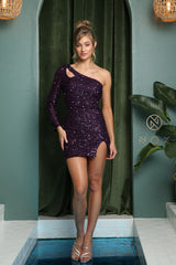 One Shoulder Sequin With Cut Out Dress By Nox Anabel -S776