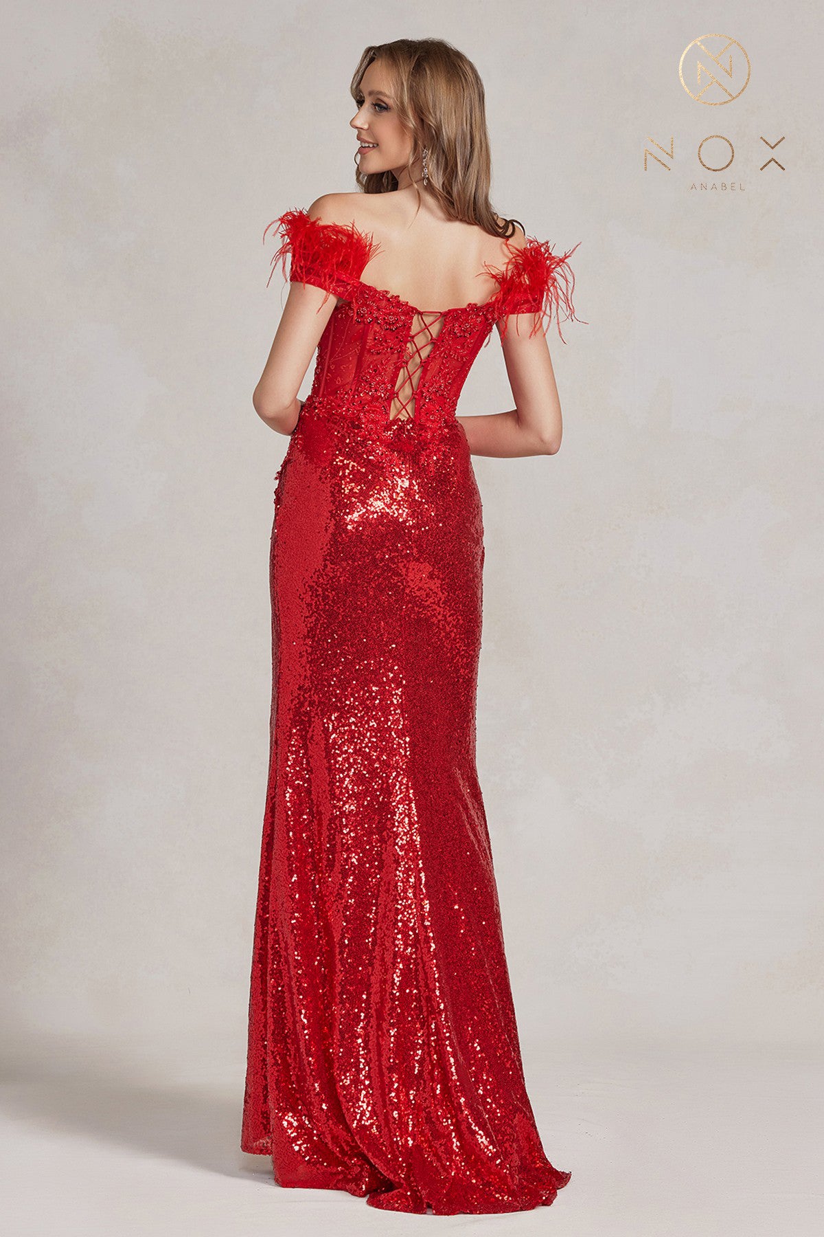 Sweetheart Feather Sleeve Prom Gown By Nox Anabel -S1229
