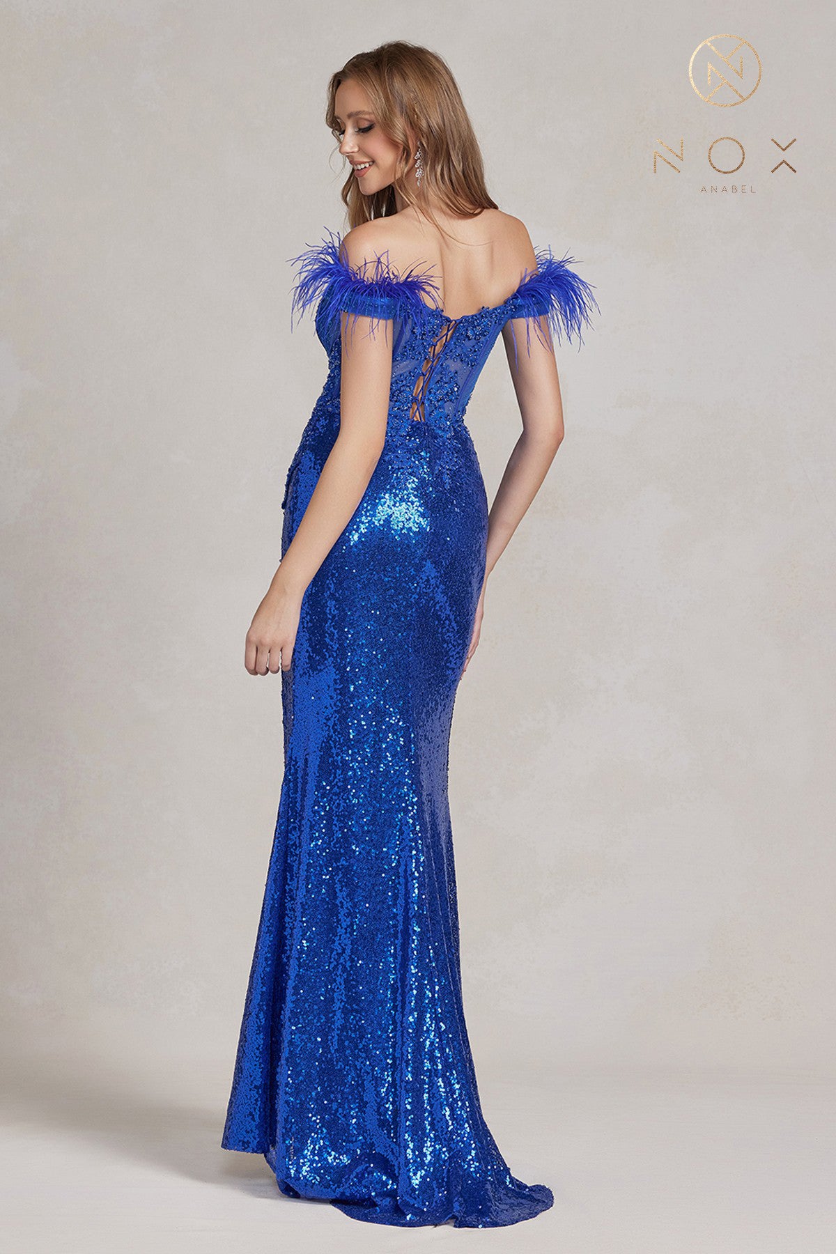 Sweetheart Feather Sleeve Prom Gown By Nox Anabel -S1229