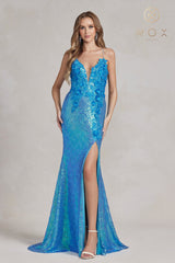 Applique Fitted Sequin Dress By Nox Anabel -R1207