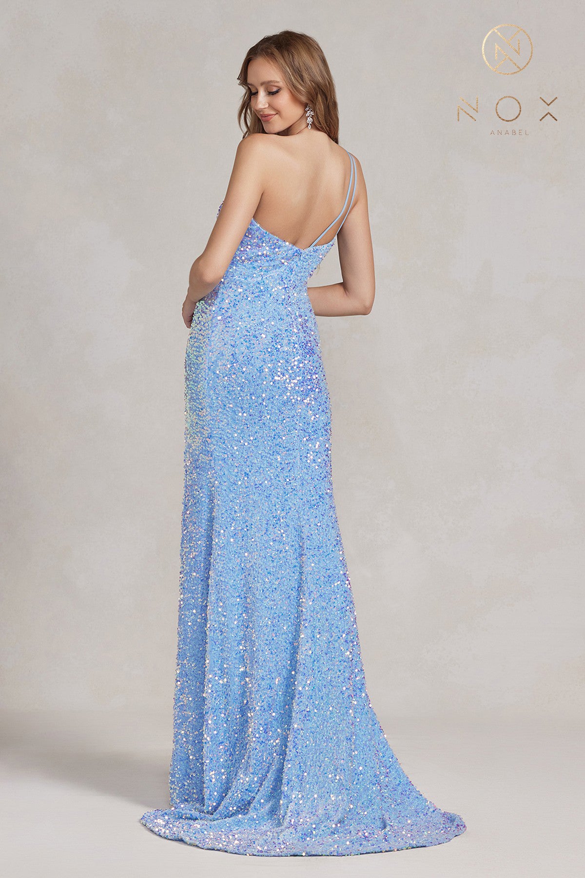 Sequin One Shoulder Evening Dress By Nox Anabel -R1202