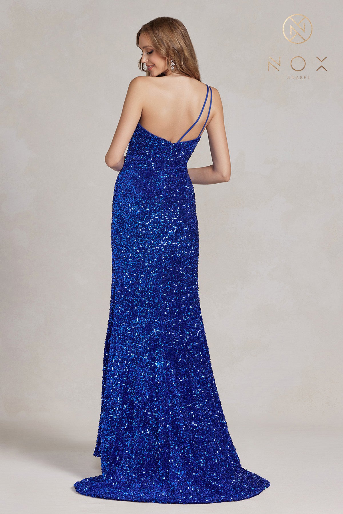 Sequin One Shoulder Evening Dress By Nox Anabel -R1202