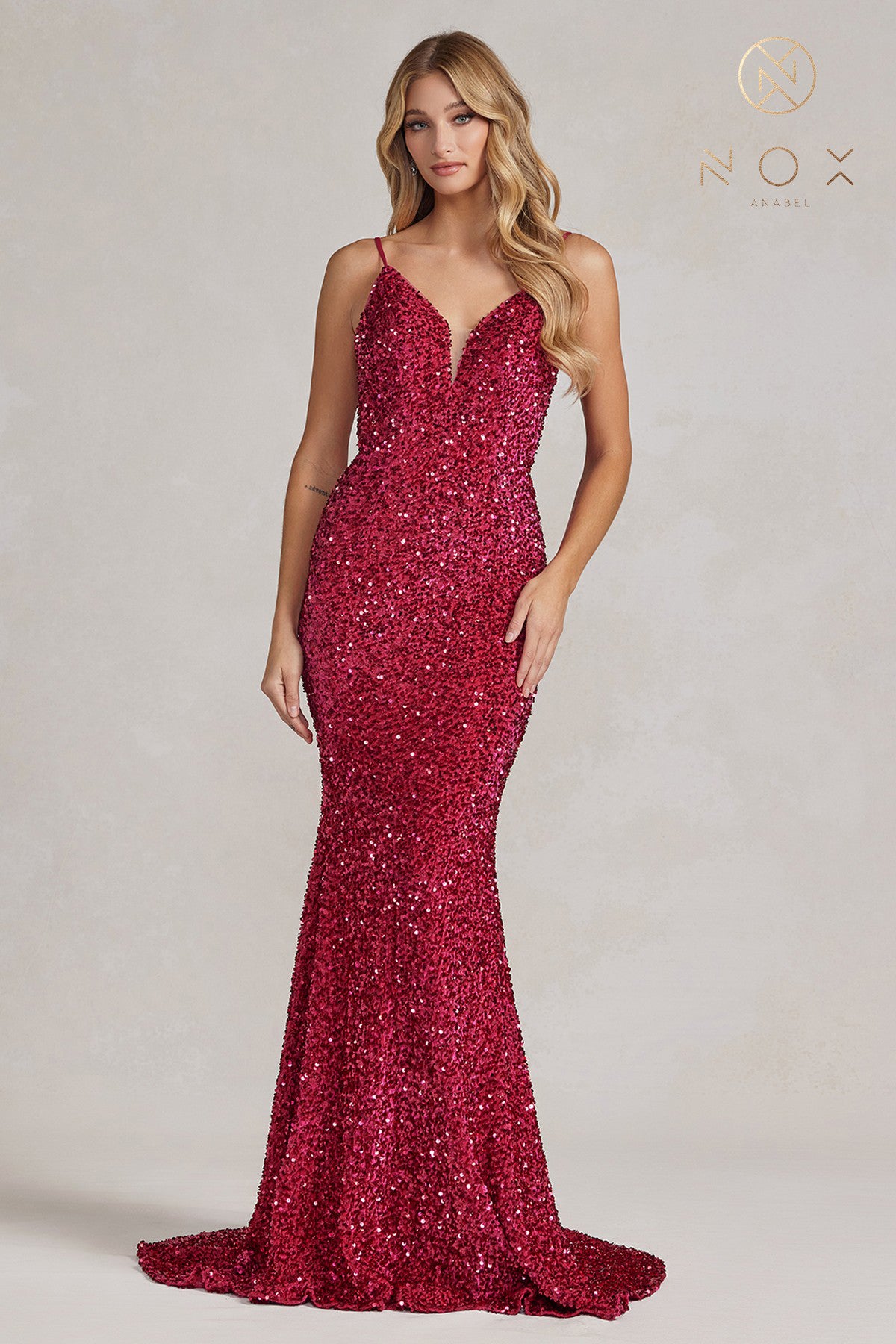 V-Neck Sequin Mermaid Dress By Nox Anabel -R1071