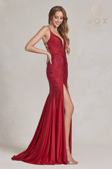 Sleeveless Plunging V-Neck Prom Dress By Nox Anabel -E1206