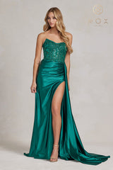 Strapless Corset Slit Dress By Nox Anabel -E1174