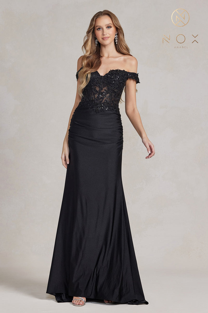 Off Shoulder Lace Corset Prom Gown By Nox Anabel -E1184
