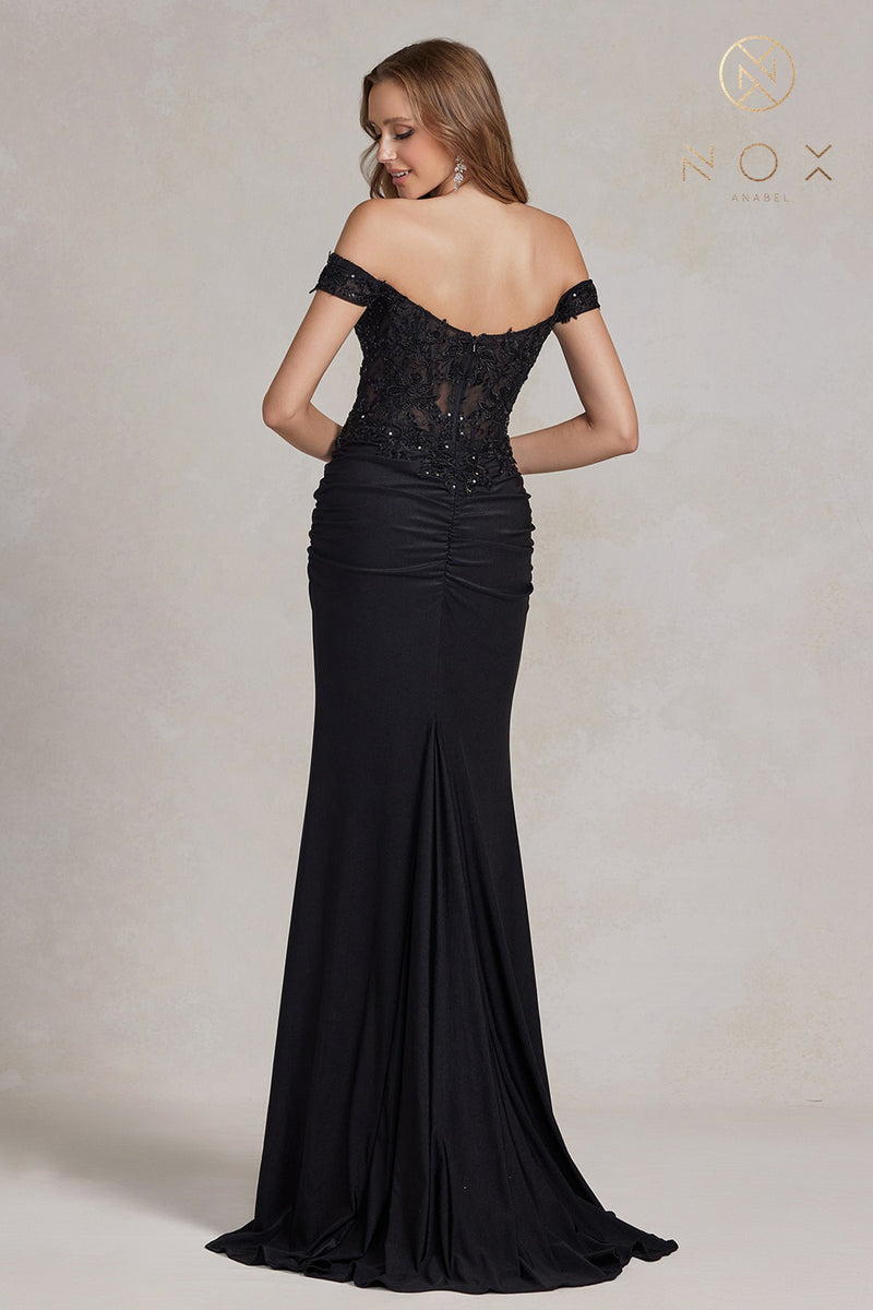 Off Shoulder Lace Corset Prom Gown By Nox Anabel -E1184