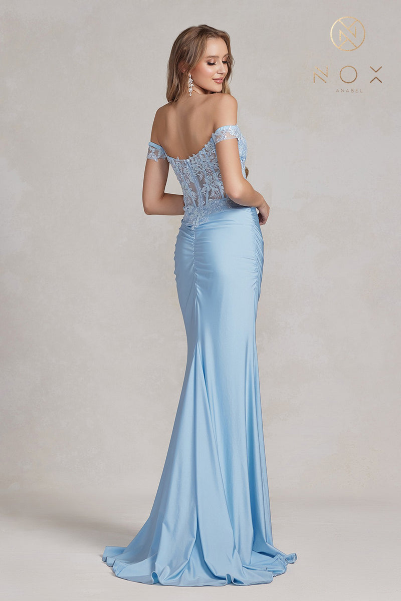 Off Shoulder Lace Corset Prom Gown By Nox Anabel -E1184
