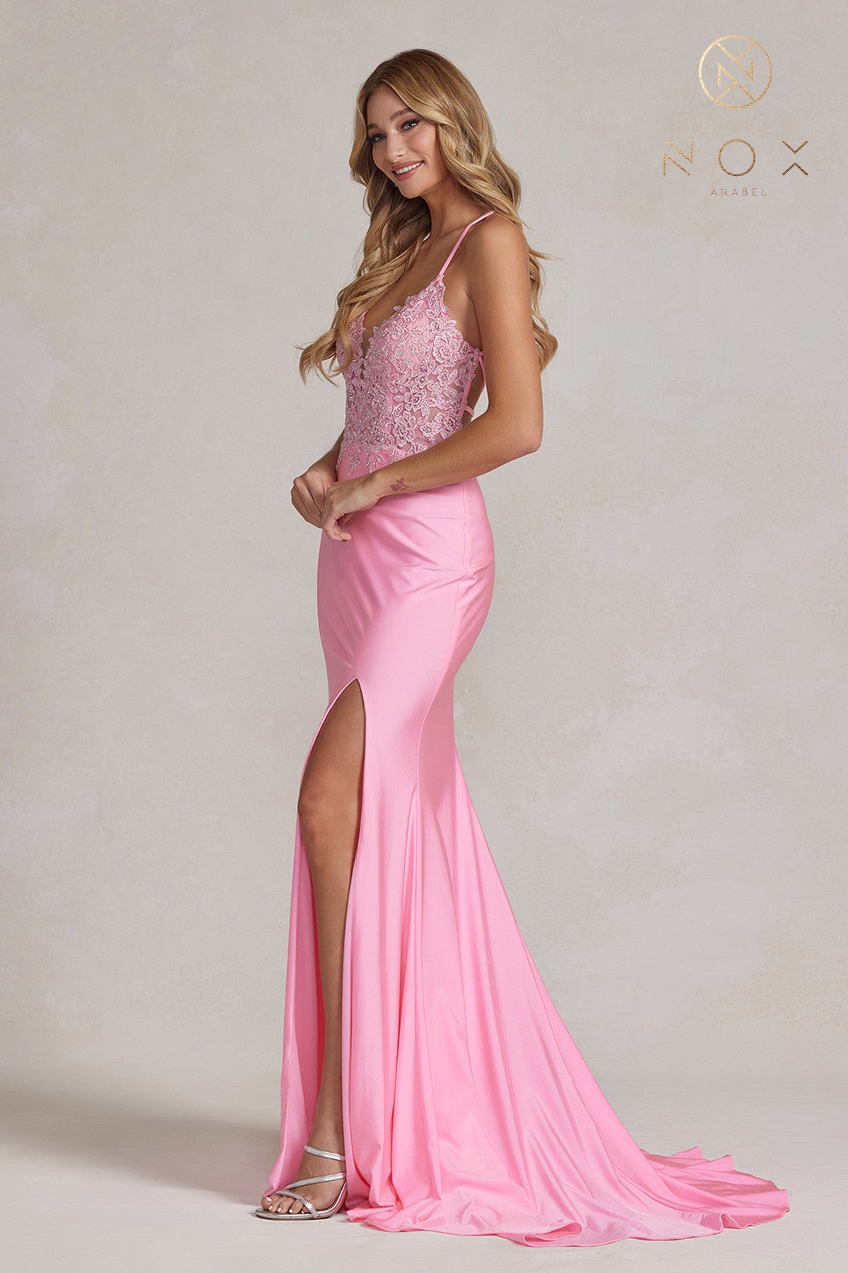 V-Neck Strappy Back Prom Gown By Nox Anabel -G1150