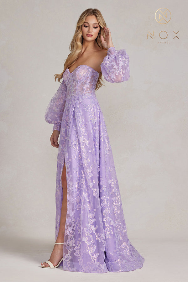 Nox Anabel G1371 - Strapless Floral Applique A-line Gown