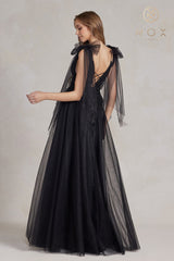 V Neck A-Line Off Shoulder Dress By Nox Anabel -E1075