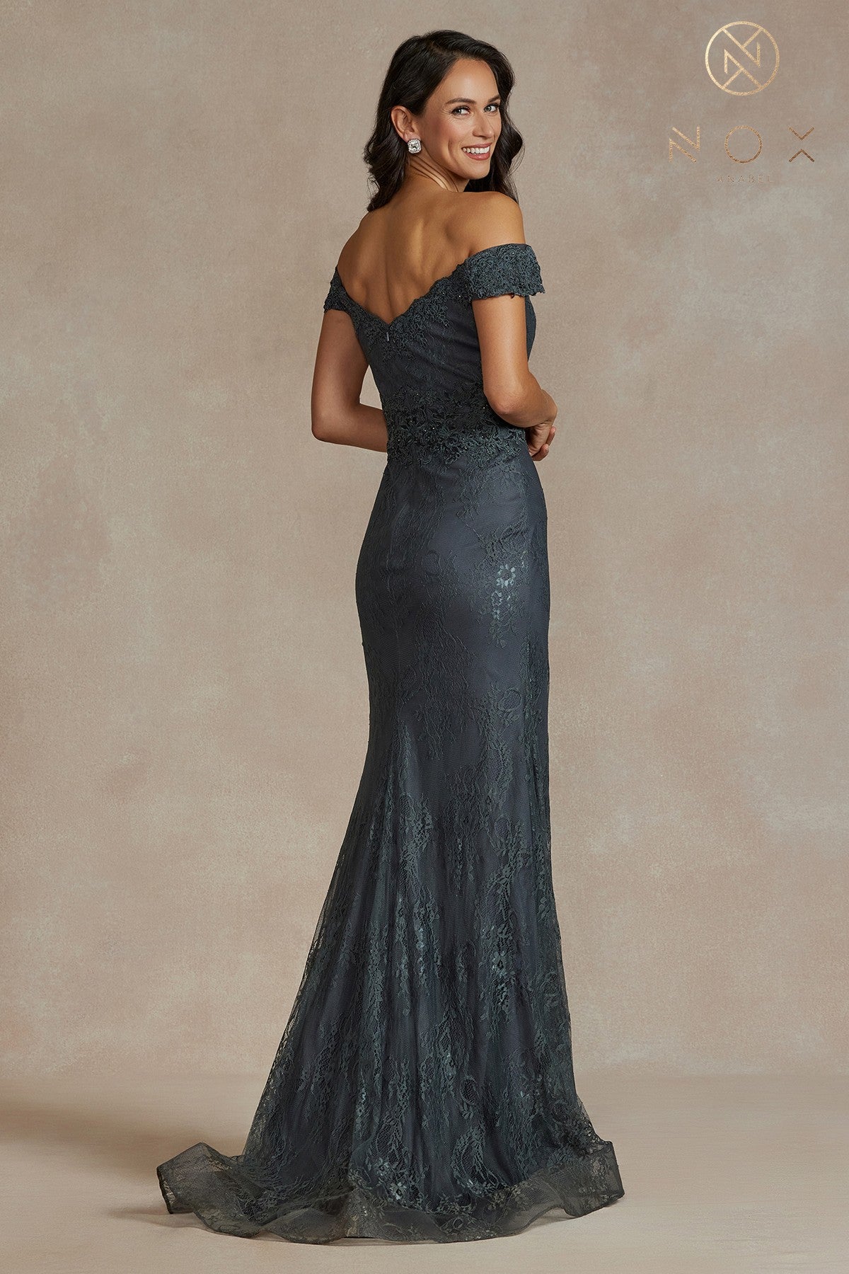 Fitted Off Shoulder Lace Gown By Nox Anabel -JQ501