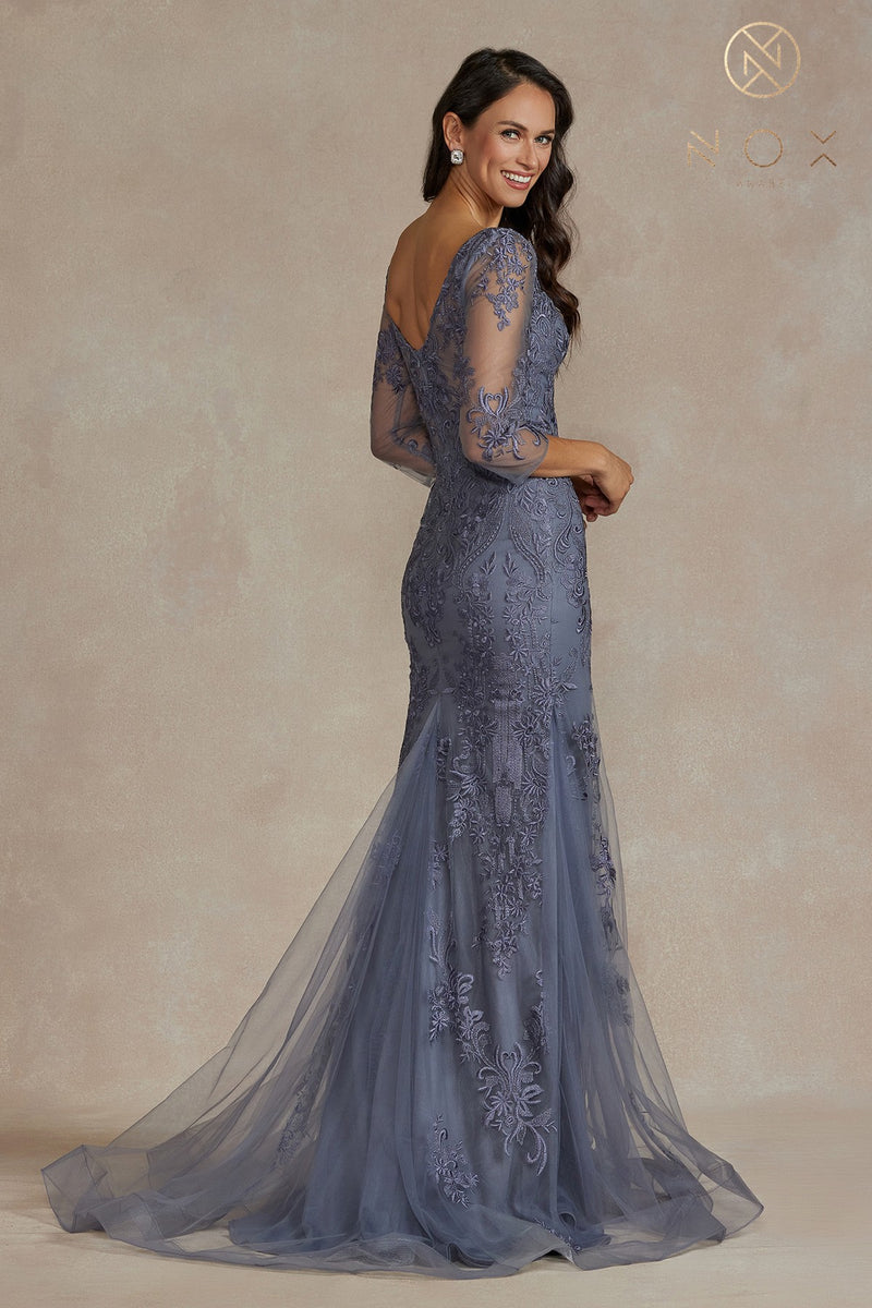 Fitted Mid-Sleeve Gown By Nox Anabel -JQ504