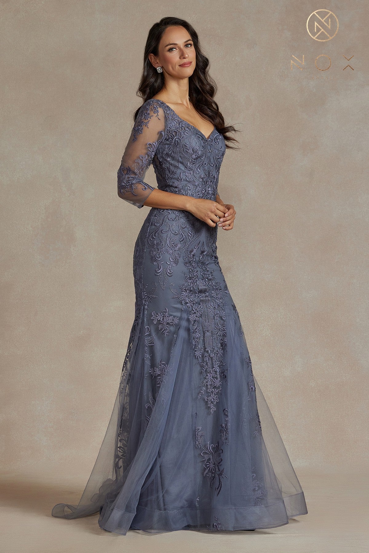 Fitted Mid-Sleeve Gown By Nox Anabel -JQ504