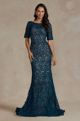 Fitted Applique Mid-Sleeve Gown By Nox Anabel -JQ506