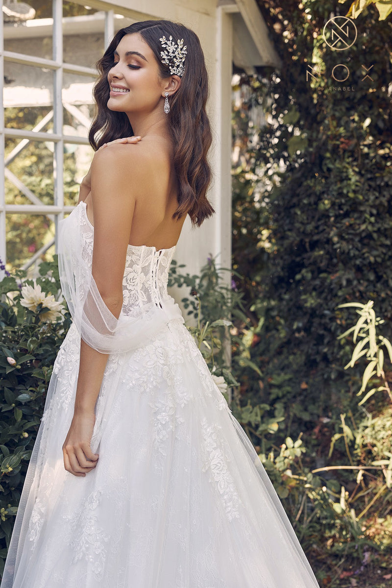 Off Shoulder Bridal Lace Gown By Nox Anabel -JE946