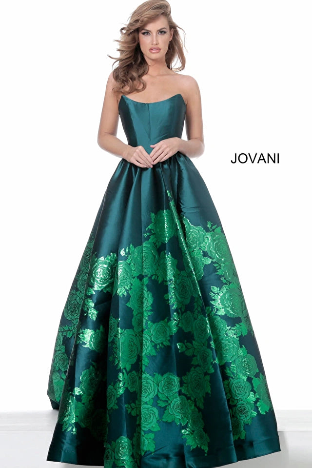 Strapless Floral Prom Gown By Jovani -02038