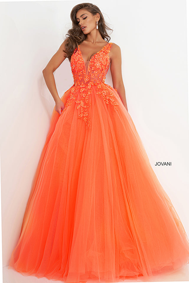 Floral Bodice Prom Ballgown by Jovani -02840