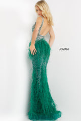 Sheer Embellished Bodice Feather Prom Dress By Jovani -03023