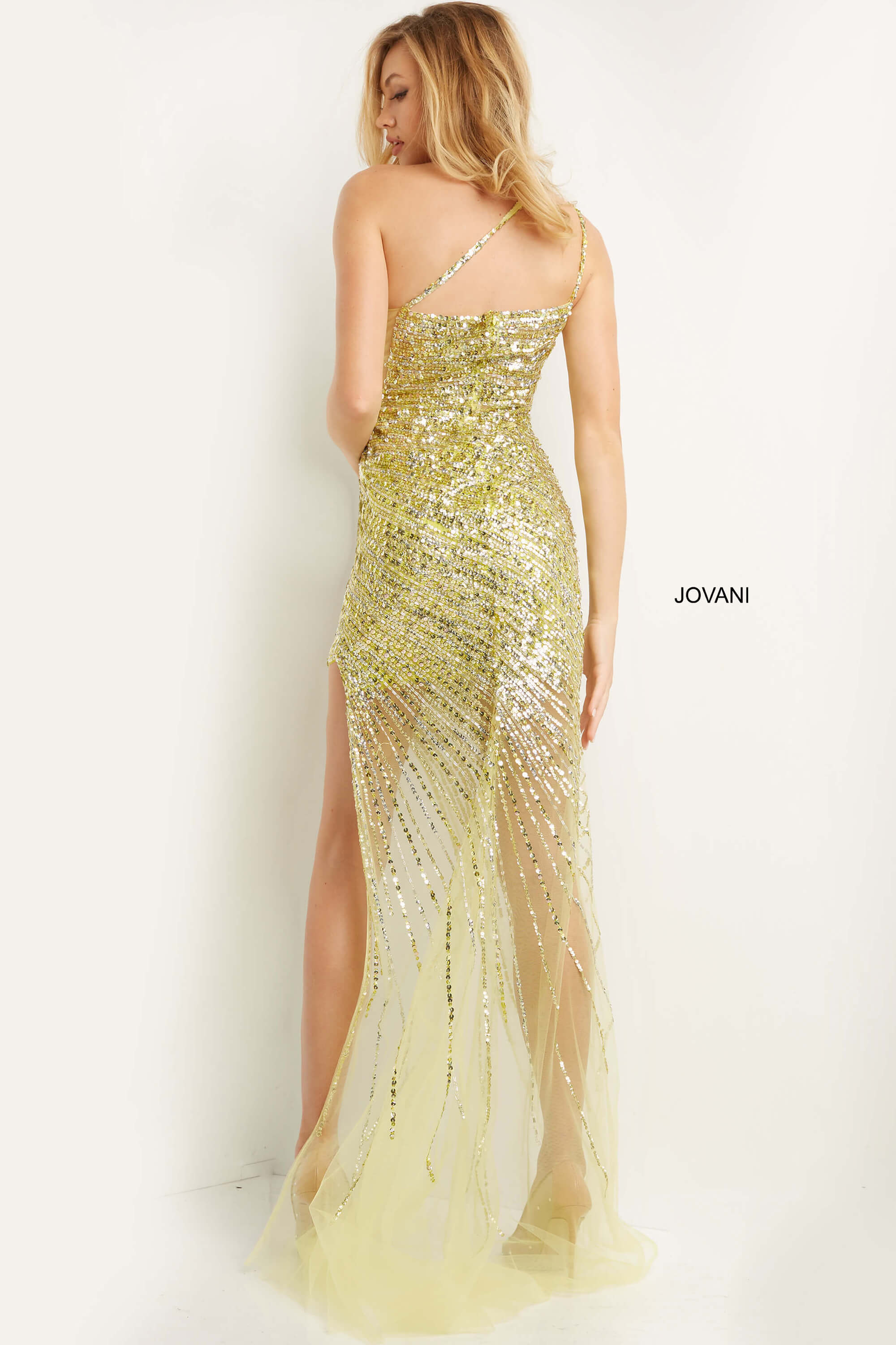 Lime Embellished One Shoulder Prom Dress By Jovani -05647