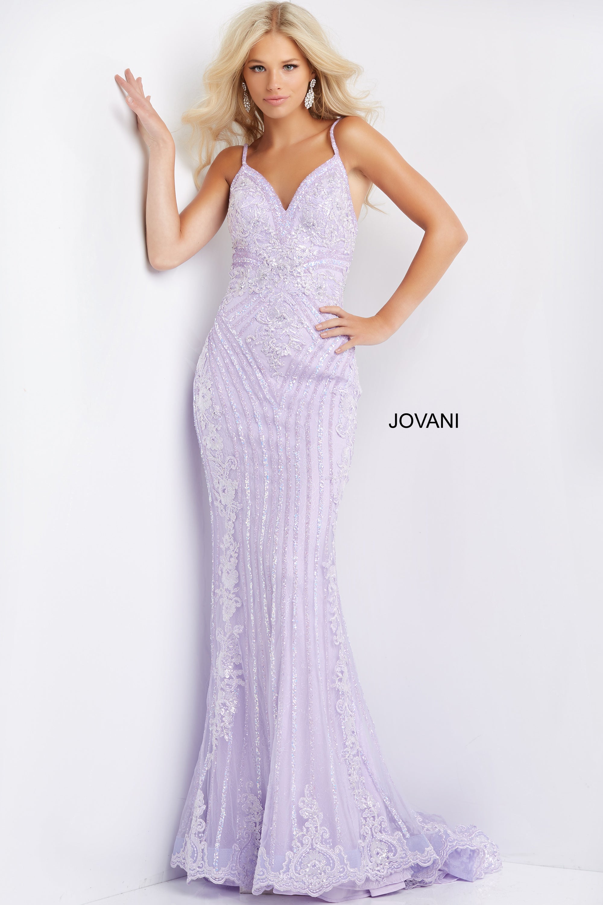 Spaghetti Strap V Neck Prom Dress By Jovani -05752