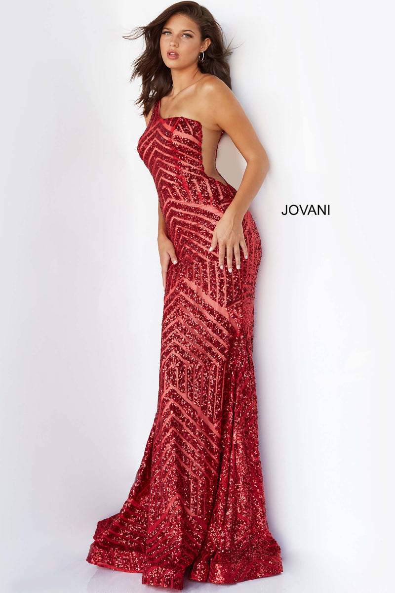 One Shoulder Sequin Fitted Prom Dress By Jovani -06017