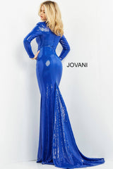 Sequined Long Sleeve High Neck Trumpet Gown Jovani -06214
