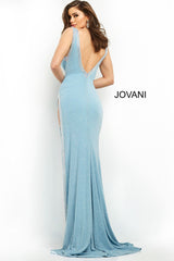 Jewel-Trimmed High Slit Sheath Gown By Jovani -06276
