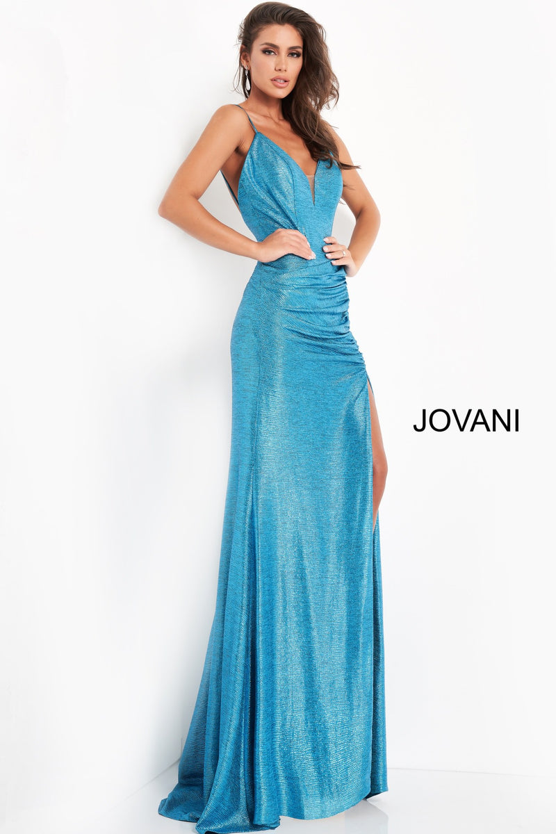 Spaghetti Strap High Slit Prom Dress By Jovani -JVN06368